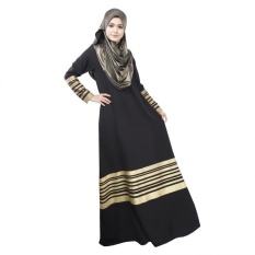 Tidepioneer untuk Wanita Muslim Wanita Baju Kurung Lengan Panjang Cetak Dress L16020 Hitam-Intl