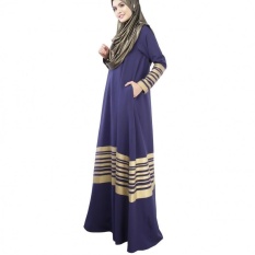 Tidepioneer untuk Wanita Muslim Wanita Baju Kurung Lengan Panjang Cetak Dress L16020 Biru-Intl