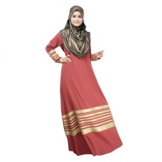 Tidepioneer untuk Wanita Muslim Wanita Baju Kurung Lengan Panjang Cetak Dress L16020 Pink-Intl