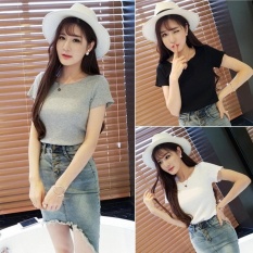 Tidepioneer Spring Wild Solid Warna T-Shirt Lengan Pendek Wanita T-Shirtbottoming Baju Tipis Korea Versi Sederhana Wild Wood Earshirt Siswa (Putih) -Intl