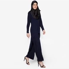 Tidepioneer Women Elegant Muslim Islamic Clothing Long Sleeve Full Lengthramadan Abaya Suits Swallowtail Top&Amp;Long Pants(Navy Blue)