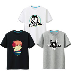 Tiga Potong Dipasang Remaja Kaos (Putih Shaiba-Inu-Anjing + Hitam Gemuk-Abu-abu + hitam atau Putih Anjing)