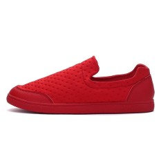 TL Pria Korea Versi Bernapas Peas Sepatu, Sepatu Kasual Kanvas, Pedal Lazy Sepatu, Carrefour Sepatu Putih Kecil Tide Sepatu (merah)-Intl