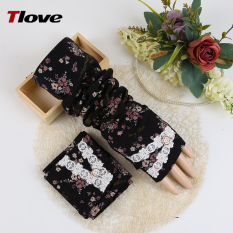 Tlove Nyaman Kapas Musim Semi Dan Musim Panas Perempuan Pelindung Terik Matahari Sarung Tangan Sarung Tangan (Hitam Panjang 36.5 Cm Dengan Ukuran Sabuk Elastis)