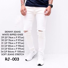 TMDK Fashion - Celana Jeans ripped/sobek lutut Putih Pria Bahan Softjeans