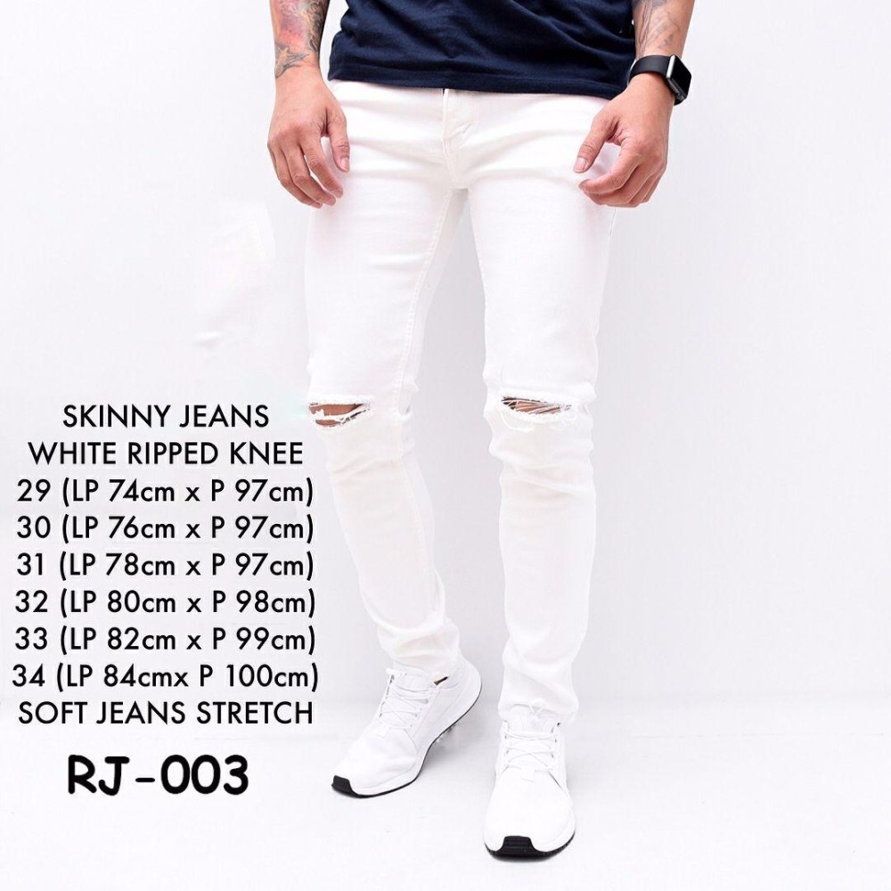 TMDK Fashion - Celana Jeans ripped/sobek lutut Putih Pria Bahan Softjeans 