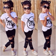 Balita Anak-anak Bayi Perempuan Short Sleeve Tops T-shirt Celana Legging Fashion Pakaian-Internasional