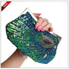 Tingkat Teratas Baru Gaya Murni Buatan Tangan Tas Wanita. Cincin Berlian Mengkilap Peacock Feather Full Payet Beaded Bridal Clutch Purses. Evening Bag-Intl