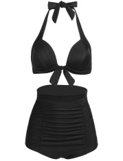 Top Sale Astar Women Vintage Style Ruched High Waisted Bathing Suit Bikini - intl