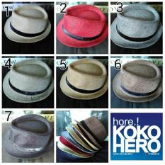 Topi Fedora Knitted Straw Polos Dewasa Linen Strip Hat Import