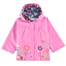 Toprank Arshiner Anak-anak Lucu Gadis Bunga Bertudung Panjang Lengan Jaket Anti-Air Jas Hujan Luar Atasan (Merah Muda)-Internasional