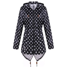 Toprank Modis Wanita Perempuan Titik Raincoat Fishtail Bertudung Jaket Bunga Hujan Mantel (Hitam)-Internasional