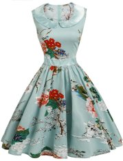Toprank Women Casual Doll Collar Sleeveless Prints Patchwork Contrast Color A-Line Pleated Hem Dress ( Light Blue ) - intl