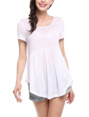 Toprank O-Neck Kasual Wanita Lengan Pendek Solid-a-line Circular Arc Hem Elastis Baby Doll (Putih)-Intl