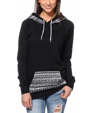Toprank Wanita Lengan Panjang Cetak Kasual Bertudung Sweatshirt Sweter Tanpa Kancing Hoodie Pakaian Luar Atasan (Hitam)-Internasional