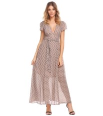 Toprank Wanita Terjun Kekaisaran Pinggang Lengan Bang Pendek Bintik Jersey Rayon Besar Gaun (Bunga)
