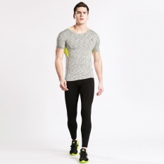 (Atasan + Celana) cepat Kering Pria Olahraga Gimnasium Kebugaran Compression Kaus Tights Lari Pelari Kerja Badan Shaper Atasan T Kaus-Grey -Internasional