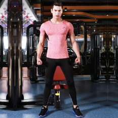 (Atasan + Celana) cepat Kering Pria Olahraga Gimnasium Kebugaran Compression Kaus Tights Lari Pelari Kerja Badan Shaper Atasan T Kaus-Roseo -Internasional