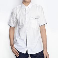 TOPTEN Kemeja Pria Lengan Pendek Casual - PLJ006 - Slim Fit - Motif Putih