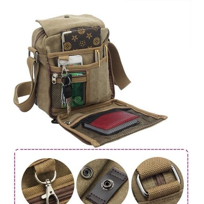 Torori - Men Messenger Bag Canvas Vintage Shoulder Bag / Tas Slempang Pria - Cokelat Muda