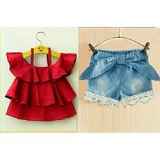 TOSERBU Setelan LAYKIDS RED (Usia 2-4 Thn) Spandek Katun Denim Supernova