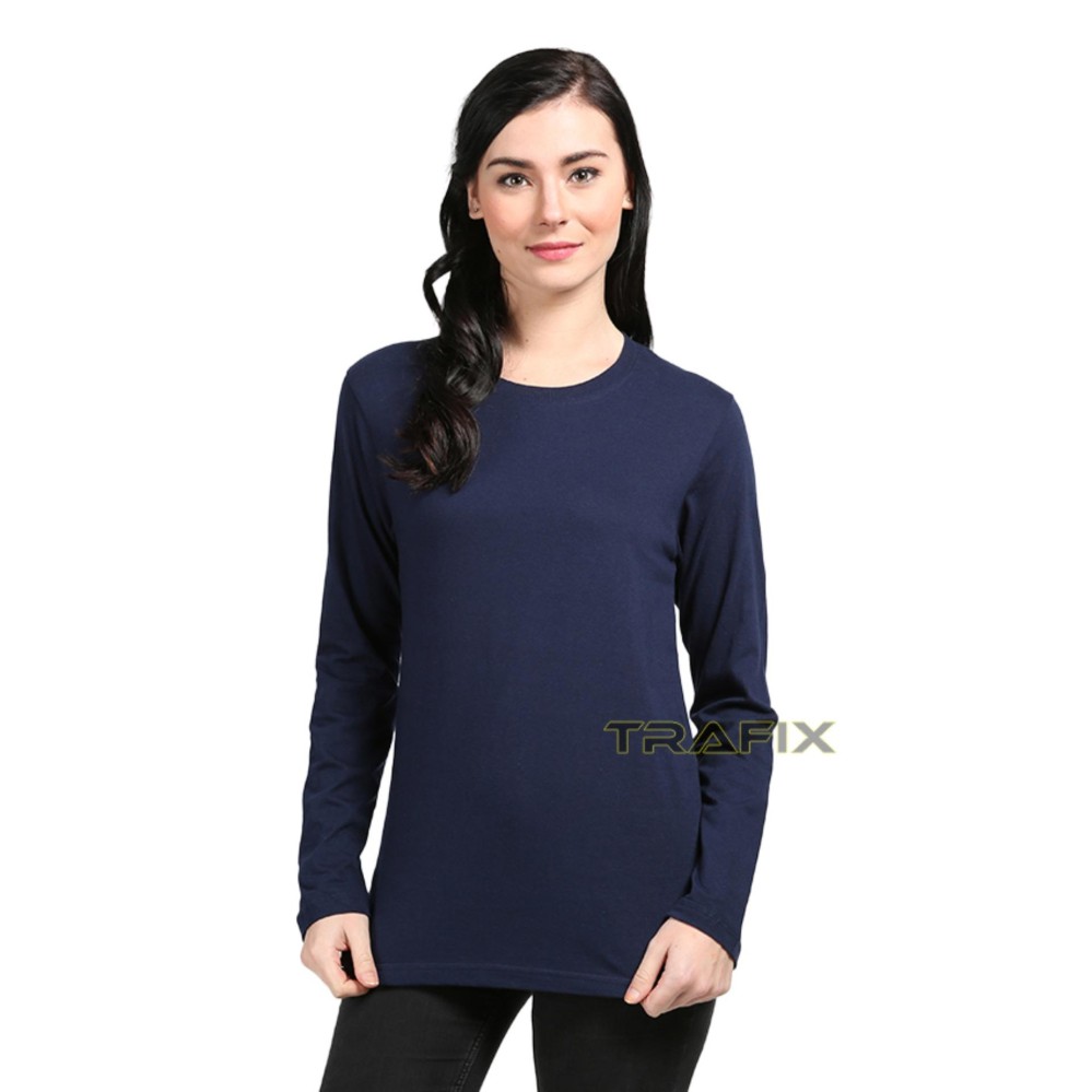 TRAFIX Kaos Polos Wanita Lengan Panjang - T-Shirt Cewe Unisex Premium