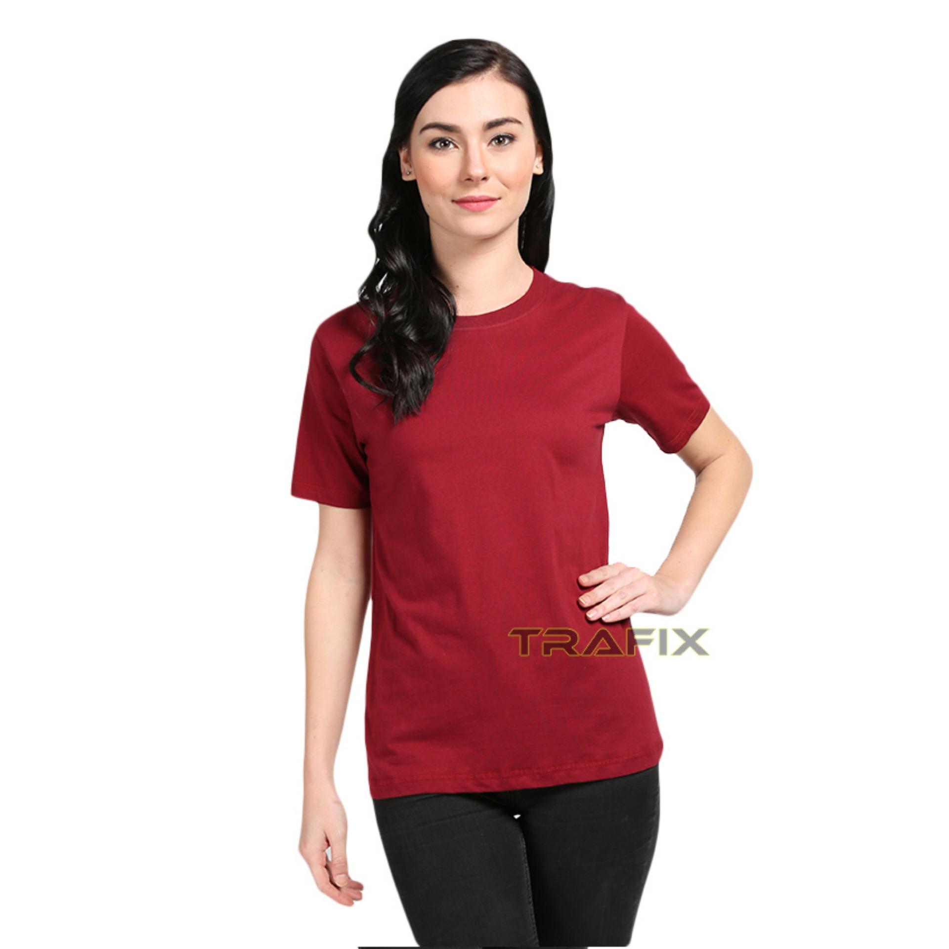 TRAFIX Kaos Polos Wanita Premium - T-Shirt Plain UNISEX Merah Maroon