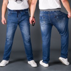 Ukuran besar celana pria celana jeans pria sabuk elastis Celana Pensil Highwaist Tren Gemuk Olah Raga Celana santai besi Logam