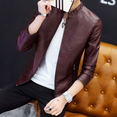 Jaket pria Haining model baru baju kulit ukuran besar Tren membentuk tubuh Jaket kulit Gaya Korea Tampan anak muda model pendek pakaian sepeda motor