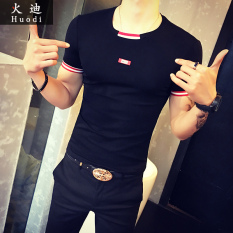 Tren Warna Polos Musim Panas Pria Lengan Pendek Kaus (Hitam) Baju Atasan Kaos Pria Kemeja Pria