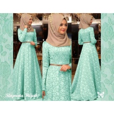 Gamis pesta - Baju gamis - Gamis wanita - Baju muslim wanita terbaru - Maxi Jaquard Timbul Uk L - Green