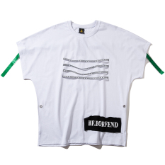 Trendi Eropa atau Amerika Serikat Pita Tarian Lengan Bang Pendek Kaos Baju Kaos (Putih)
