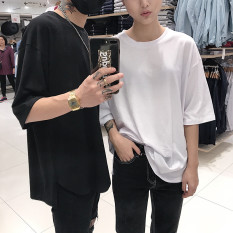 Trendi Kaos Panggul Hop Warna Polos Kaus Pria atau Wanita Longgar (Hitam)