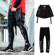 Trendi Hiphop Pria Dan Wanita Hip Hop Seolah-olah Dua Potongan Musim Gugur Legging Celana Pendek (8035 Celana Pendek + Kucing Legging) celana pria Celana pendek pria Celana chino pria