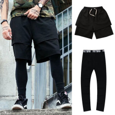 Trendi Hiphop Pria Dan Wanita Hip Hop Seolah-olah Dua Potongan Musim Gugur Legging Celana Pendek (8216 Celana Pendek + Hitam Polos Legging)