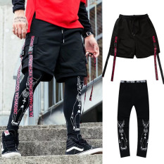 Trendi Hiphop Pria Dan Wanita Hip Hop Seolah-olah Dua Potongan Musim Gugur Legging Celana Pendek (8338 Merah Sabuk + Kucing Legging) celana pria Celana pendek pria Celana chino pria