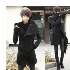 Trendi Pria Inggris Wol Bagian Panjang The Man Jaket Angin Wol Jaket Parka (Hitam)