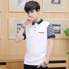 Trendi Pria Korea Fashion Style Katun Slim Ukuran Besar Baju Lengan Sesiku Kerah Turndown Lengan Pendek T-shirt (Putih) baju atasan kaos pria kemeja pria