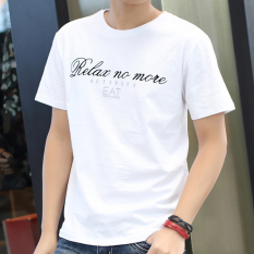 Trendi Pria Korea Modis Gaya Pria Dicetak Remaja Baju Kaos Baru Lengan Pendek Kaus (Makan Lengan Bang Pendek Putih)