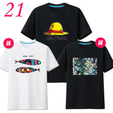 Trendi Pria Korea Modis Gaya Pria Lengan Pendek Ramping Baju Dalaman (21 Topi Hitam + Berwarna Warna-warni Ganda ikan Putih + Daun Seperti Jarum Hitam)