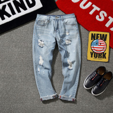 Trendi Pria Warna Muda Laki-laki Musim Semi atau Musim Panas Lee Jeans Celana Beggar Celana Jeans Sobek (gambar Warna)