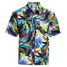 Trendy Matikan Collar Lengan Pendek Cetak Penuh Longgar Kemeja Pantai untuk Pria (PUTIH dan HIJAU) -Intl