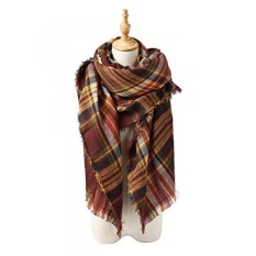 Trendi Wanita Nyaman Hangat Musim Gugur Musim Dingin Selimut Syal Bergaya Lembut Chunky Diperiksa Giant Scarves Selendang Cape Kopi Hangat-Internasional