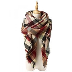 Trendi Wanita Nyaman Hangat Musim Gugur Musim Dingin Selimut Syal Bergaya Lembut Chunky Diperiksa Giant Scarves Selendang Cape Syal Merah Muda-Internasional