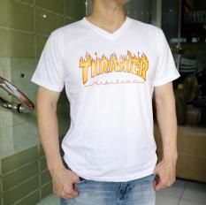 TSHIRT MURAH / KAOS COWO VNECK TRASHER WHITE