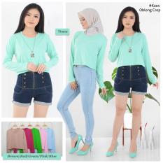 MichelleStore Kaos / T-shirt / Baju / Crop Top Polos Long Sleeve Green