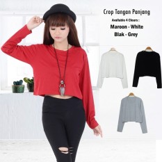 MichelleStore Kaos / T-shirt / Baju / Crop Top Polos Long Sleeve Black