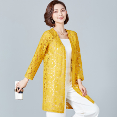 Tulle Musim Panas Baru Tipis Baju Pelindung Matahari Renda Kardigan (Kuning)