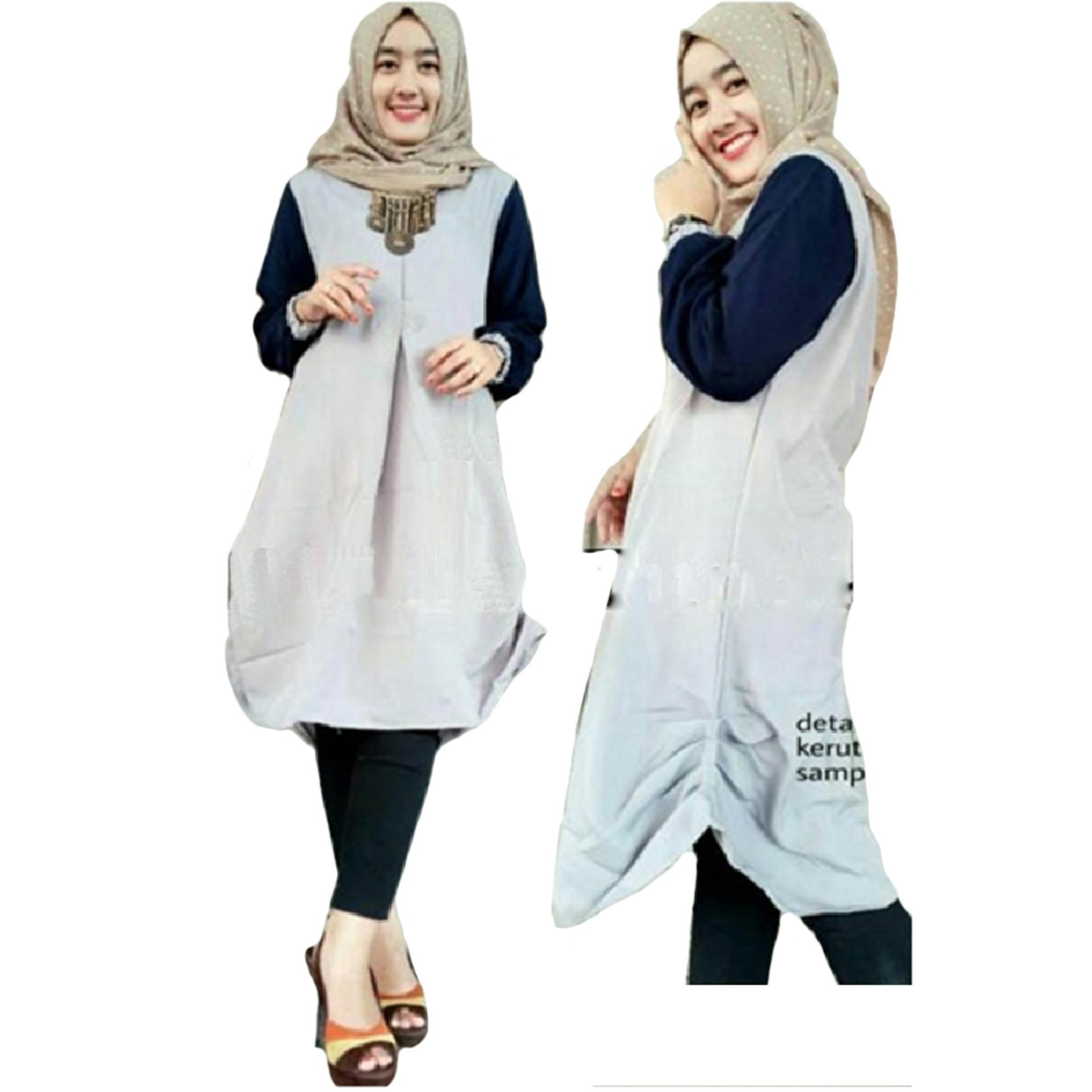 Tunik Atasan Wanita - Blouse Muslim Milla - Abu-abu