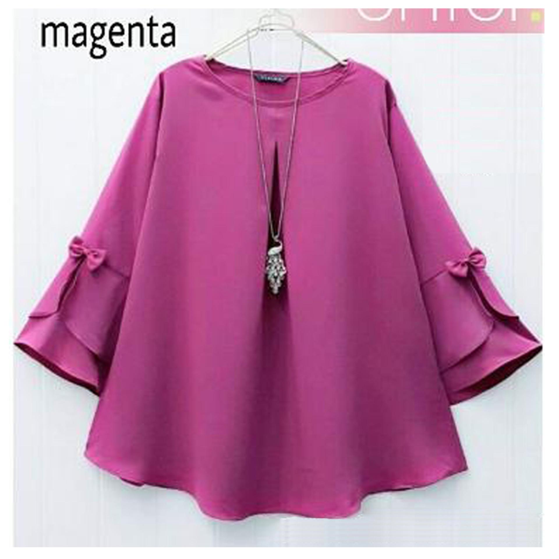 Tunik Atasan Wanita - Blouse Muslim Puffie Top Double Lengan - Magenta